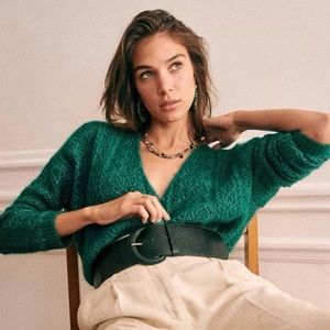 SÉZANE Lison Wool/Mohair Knit Cardigan - Green